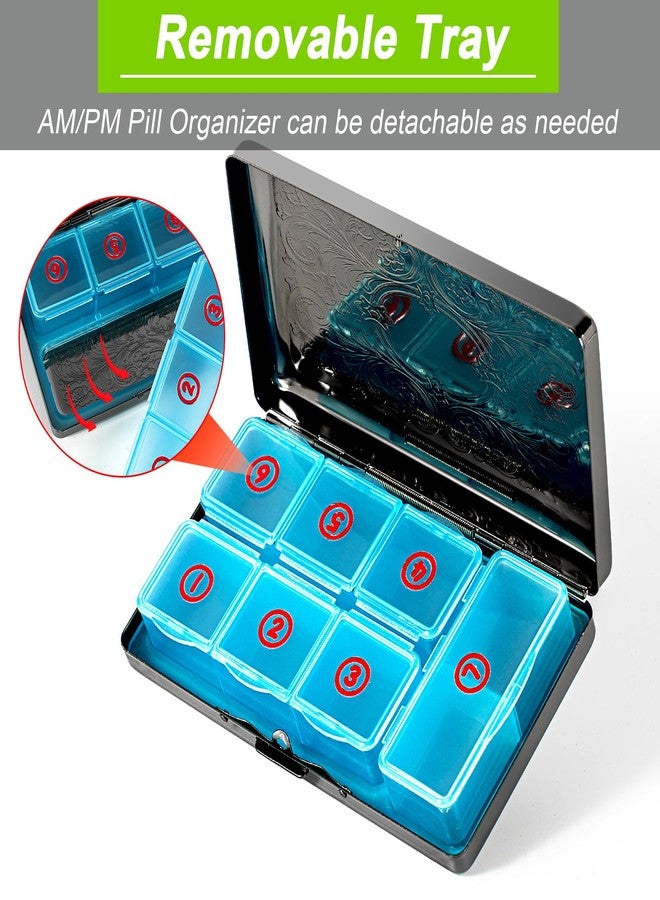 EYIDADAE Pill Organizer with 3 Compartments 7 Day Metal Pill Box for Fish Oil/Food Supplements Travel Pill Box. (Rectangle-Black, Large Rectangle) - Image 3